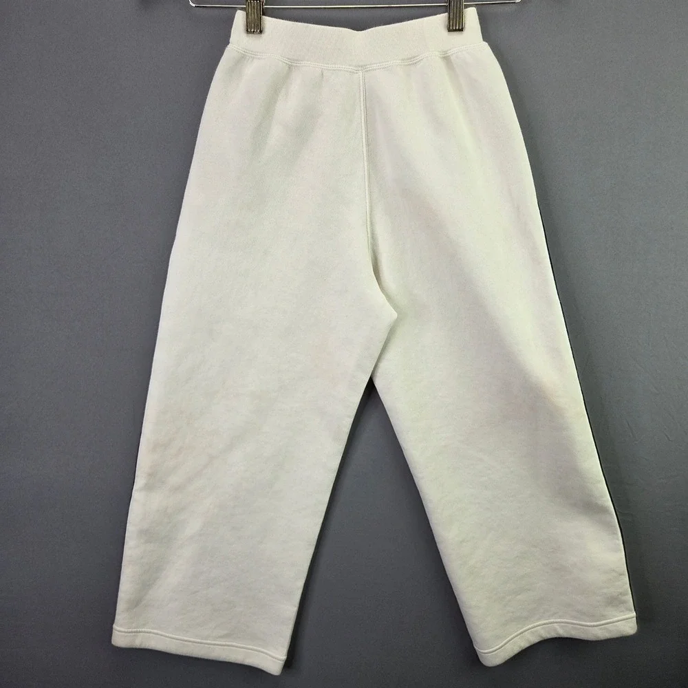 Uniqlo Kids Track Pants Side Stripe Joggers Size 130 Cream White Zipper Pockets